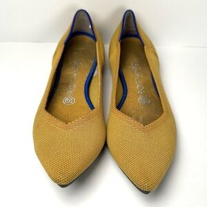 Rothy's The Point Mustard Marigold Yellow Pointed Toe Flats with Blue Trim 8.5